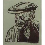 ROGER HAMPSON (1925-1996) LINOCUT ON PALE BLUE/GREY PAPER 'Fred' Signed, titled and numbered in