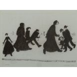 L. S. LOWRY (1887 - 1976) UNSIGNED LIMITED EDITION PRINT AFTER A FELT PEN DRAWING 'On a Promenade'