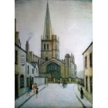 L. S. LOWRY (1887 - 1976) UNSIGNED LIMITED EDITION COLOUR PRINT 'Burford Church' Blind stamped and