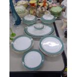 'PRINCESS' ENGLISH POTTERY DINNER SERVICE FOR 6 PERSONS, 22 PIECES WITH GREEN BORDERS (ONE DESSERT