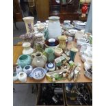 SELECTION OF STUDIO POTTERY AND OTHER VASES VARIOUS INCLUDING; HORNSEA EXAMPLES FEATURING RABBITS