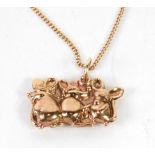 9ct GOLD FINE CHAIN NECKLACE, and 9ct gold hollow pendant 'Three Blind Mice' 3.1gms