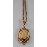 9ct GOLD FINE BOX LINK CHAIN NECKLACE, 18" long and the 9ct gold small oval LOCKET PENDANT, 4gms (2)