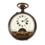 HEBDOMAS, PATENT OPEN FACED SWISS POCKET WATCH, with 8 days keyless movement, white enamelled