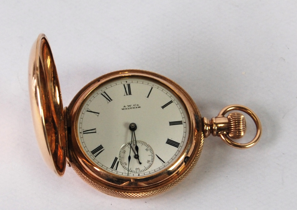LATE 19th CENTURY AMERINCA WATCH CO. GOLD PLATED CASE LADY'S HUNTER POCKET WATCH with engraved