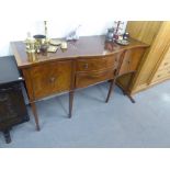 GEORGIAN STYLE MAHOGANY SERPENTINE FRONT SIDEBOARD, with two drawers flanked by two cupboards, on