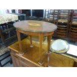 AN INLAID MAHOGANY OVAL COFFEE TABLE, 46cm high & AN OVAL GILT FRAMED WALL MIRROR AND A TROUSER