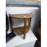 A SMALL OAK TWO TIER D-SHAPED SIDE TABLE AND A WHITE PAINTED BEDDING BOX (2)