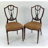 PAIR OF EDWARDIAN CARVED MAHOGANY AND SATINWOOD BANDED DRAWING ROOM SINGLE CHAIRS, each with pierced