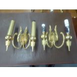 A PAIR OF SCIOLARI, ROMA, ITALIAN GILT BRASS FOLIATE PATTERN TWO LIGHT WALL BRACKETS AND FABRIC