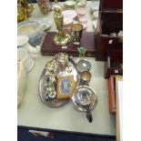 VINERS ELECTROPLATE TEA SERVICE OF 3 PIECES, AN ELECTROPLATE PINT TANKARD, ELECTROPLATE SPORTS