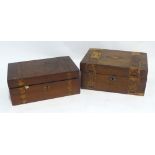 TWO VICTORIAN WALNUTWOOD WORK BOXES, WITH TUNBRIDGE BANDED INLAYS (A.F.)