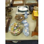 A SET OF SIX FURSTENBURG CHINA COLLECTOR PLATES 'WILD FLOWERS', FOUR PIECES OF WEDGWOOD BLUE AND