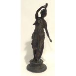 AN EARLY TWENTIETH CENTURY BRONZED METAL FEMALE FIGURE