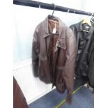 BROWN LEATHER JACKET, ZIP FRONT, SIZE MEDIUM