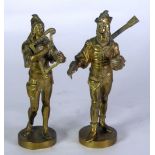 L. RAPHAEL, PAIR OF GILT BRASS FIGURES OF RENAISSANCE MUSICIANS, both modelled standing with musical