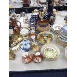 PAIR OF CARLTON WARE OVOID VASES AND COVERS, ORIENTAL DESIGN OF COCKEREL AND FOLIAGE ON A BLUE