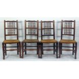 NEAR MATCHED SET OF FOUR NINETEENTH CENTURY ASH AND ELM SPINDLE BACK SINGLE DINING CHAIRS, of