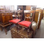 A PAIR OF WILLIAM IV CARVED MAHOGANY SINGLE CHAIRS AND A STAINED PINE DRESSING CHEST OF TWO SHORT