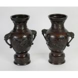 A PAIR OF JAPANESE MEIJI PERIOD CHOCOLATE-BROWN PATINATED BRONZE VASES each with ho-ho bird