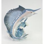 ARTIST SIGNED PORCELAIN MODEL 'MAJESTY OF THE SEAS' modelled as a leaping marlin, 12" (30.5cm) high,