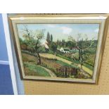 AN UNSIGNED HELEN BRADLEY COLOUR PRINT AND AN OIL PAINTING SIGNED M. RUSSELL 1982 (2)