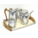 PICQUOT WARE CLASSIC DESIGN ALUMINIUM TEA SERVICE OF FOUR PIECES AND THE MATCHING OBLONG TRAY (5)