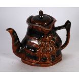 PRICE KENSINGTON TOBY JUG PATTERN MOULDED POTTERY TEAPOT, double sided, toffee glazed, 6" (15.2cm)