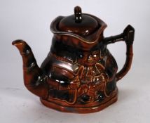 PRICE KENSINGTON TOBY JUG PATTERN MOULDED POTTERY TEAPOT, double sided, toffee glazed, 6" (15.2cm)