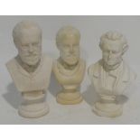 THREE WHITE COMPOSITION BUSTS OF COMPOSITION BUSTS OF COMPOSERS 'CHOPIN' AND TWO 'TSCHAIKOWSKY' (3)