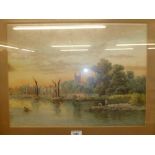 CHROMOLITHOGRAPH RIVER SCENE FIGURES WITH ROWING BOAT