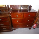 EDWARDIAN MAHOGANY AND LINE INLAID CHEST OF FOUR DRAWERS (2 over 2) WITH RING HANDLES AND SHORT BACK