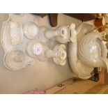 SHELLEY EARLY TWENTIETH CENTURY OPALESCENT POTTERY NAUTILUS SHELL PATTERN TOILET JUG AND SHELL SHAPE