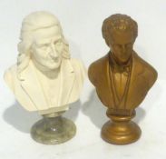 WHITE ALABASTER BUST OF 'LISZT' SIGNED A. GIANNELLI, ON GREY ALABASTER CIRCULAR PLINTH, 9 1/4"