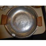 T.W. AND CO., LTD. 'MANOR PERIOD' NUMBERED PEWTER CIRCULAR BOWL WITH HAMMERED COPPER LUG HANDLES,