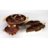 THREE PIECES OF CARLTON WARE 'ROUGE ROYALE' CHINA comprising 'Duck' pattern, two handled shallow