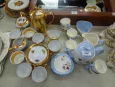 COPELAND SPODE 'SUMMER DAYS' COFFEE SET FOR SIX PERSONS, AND A GILT CONTINENTAL TEA SET FOR SIX