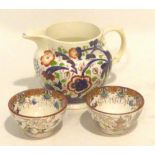 VICTORIAN PORCELAIN OVULAR JUG, PAINTED WITH FLORAL AND COPPER LUSTRE DECORATION AND A PAIR OF EARLY