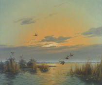 GERALD BROUWER (Modern) OIL PAINTING ON CANVAS 'Sunset at Reeuwijk' Signed lower left, labelled