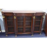 19TH CENTURY EMPIRE STYLE MAHOGANY BREAKFRONT DWARF BOOKCASE enclosed by four doors with metal