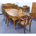GOOD QUALITY QUEEN ANNE STYLE BUTT WALNUTWOOD DINING ROOM SUITE OF NINE PIECES, VIZ 'D' ended