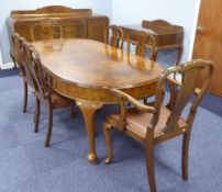 GOOD QUALITY QUEEN ANNE STYLE BUTT WALNUTWOOD DINING ROOM SUITE OF NINE PIECES, VIZ 'D' ended