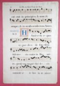 TWO FRAMED HAND DRAWN MUSIC SHEETS WITH FRENCH TEXT