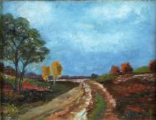 H.HEYNE OIL PAINTING ON CANVAS Rural track in a landscape Signed bottom right 10" x 13" (25.4cm x