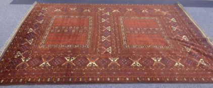 AFGHAN TURKOMAN ERSARI CARPET, the field divided into two large rectangles, each sub divided into
