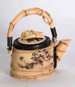 A LATE NINETEENTH CENTURY JAPANESE MEIJI PERIOD CARVED IVORY, Shibayama inlaid TEA KETTLE with
