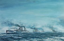 GEOFF SHAW (Twentieth/Twenty First Century) OIL PAINTING ON ARTIST BOARD 'HMS Queen Mary, at