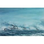 GEOFF SHAW (Twentieth/Twenty First Century) OIL PAINTING ON ARTIST BOARD 'HMS Queen Mary, at