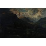 UNATTRIBUTED (19th CENTURY) OIL PAINTING ON CANVAS Highland river landscape Indistinctly signed