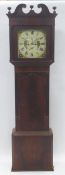 EARLY NINETEENTH CENTURY MAHOGANY LONGCASE CLOCK, the 14" painted Roman dial with two subsidiary